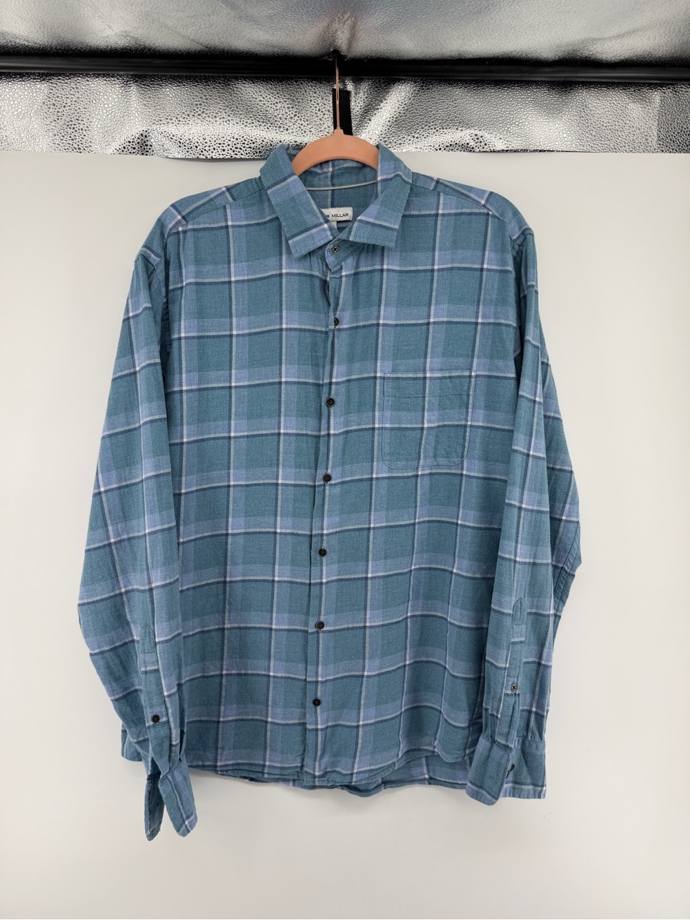 Peter Millar Quiet Luxury Coastal grandpaCasual Teal Plaid Button-Down Shirt SzL